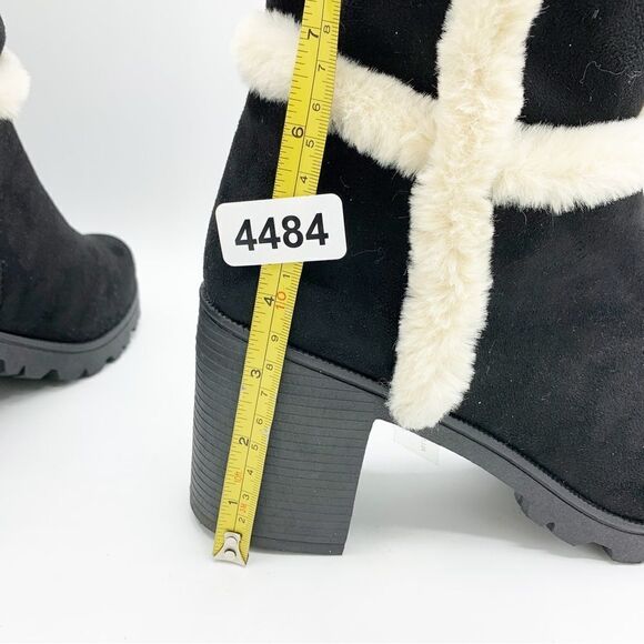 Weeboo‎ Black Faux Suede Allie-1 Chunky Heel Boot w/Fur Trim - Picture 8 of 15